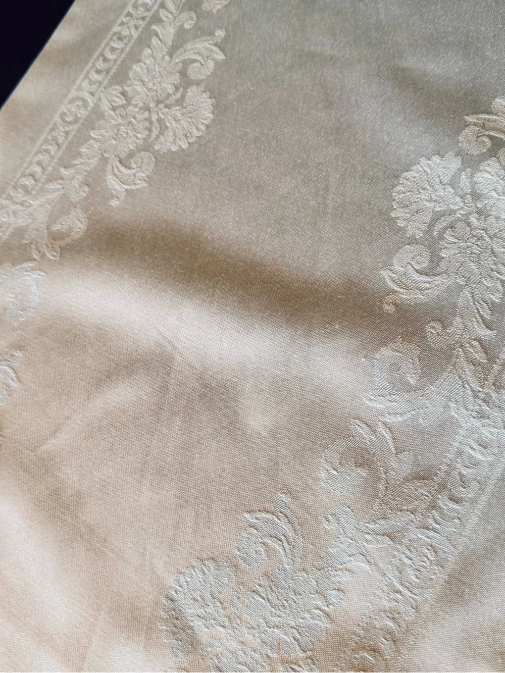 White Damask Table Runner Linens Floral Wedding Shower 89”-96”